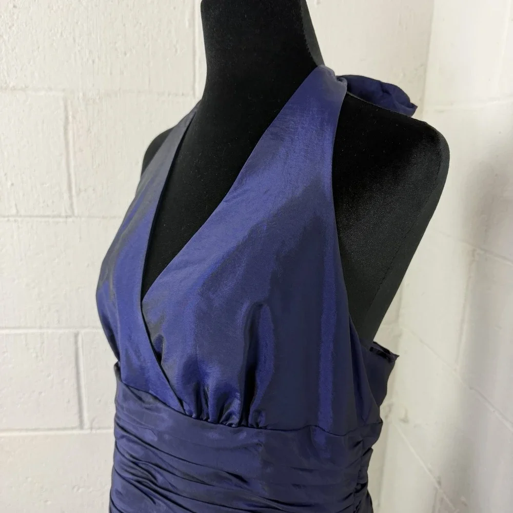 Jones NY Dress Babydoll Ruched Purple Satin Tie Halter Neck Y2K Glam Cocktail 12